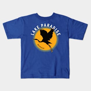Lake Paradise in Michigan Heron Sunrise Kids T-Shirt